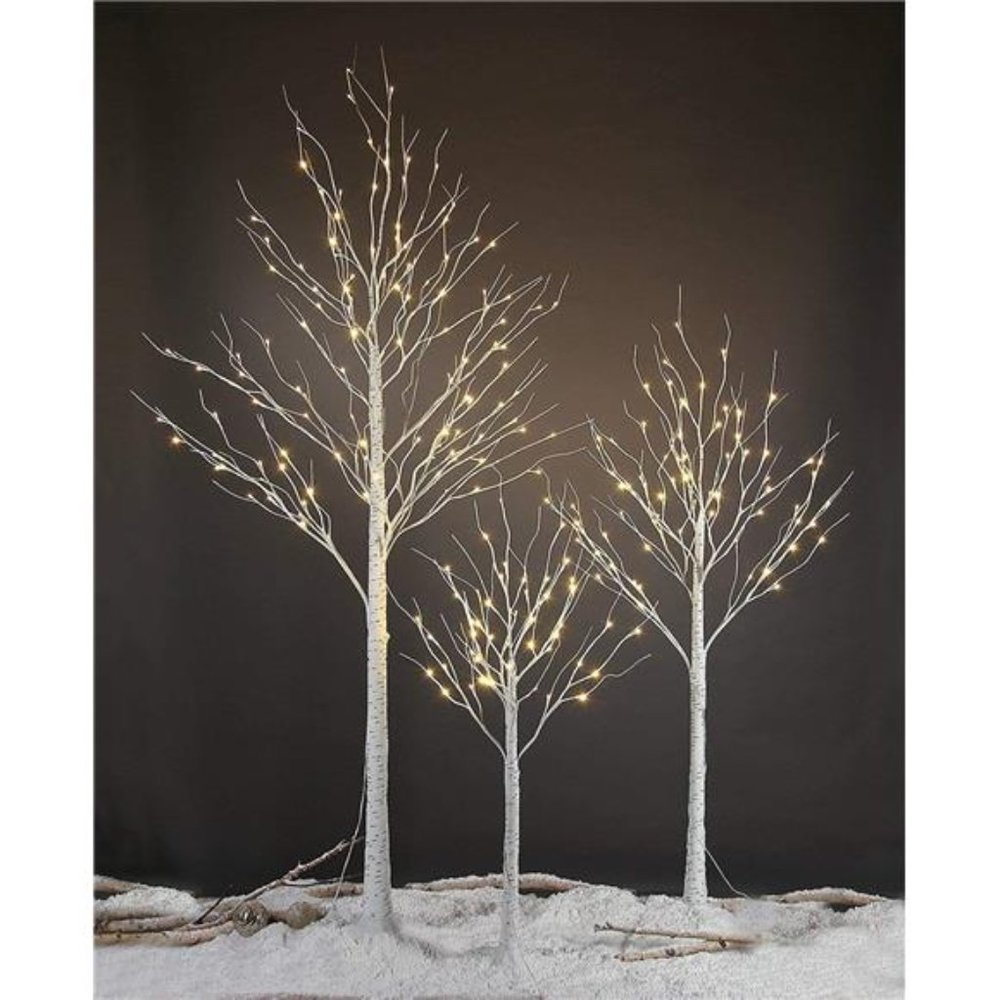4 feet 6 feet and 8 Feet Birch Tree,Warm White, for Home,Pack of 3, Festival